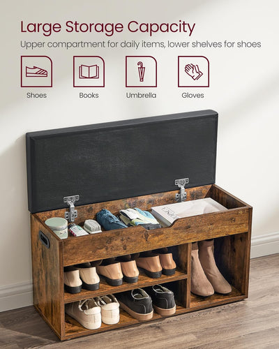 Shoe Storage Bench With Compartments - Rustic Brown