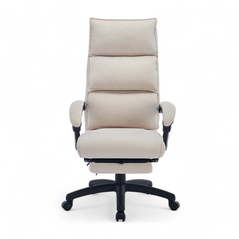 Lazy Reclining Office Chair with Footrest - Cream