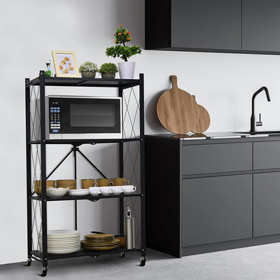 Foldable 4-Tier Metal Rack Storage Shelving Unit