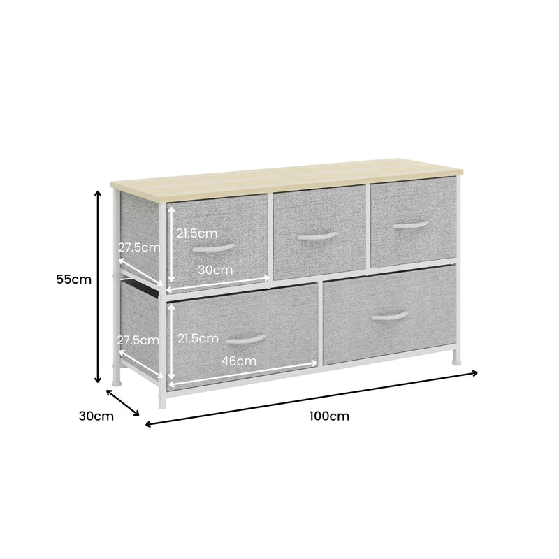 5 Drawer Storage Chest - Grey