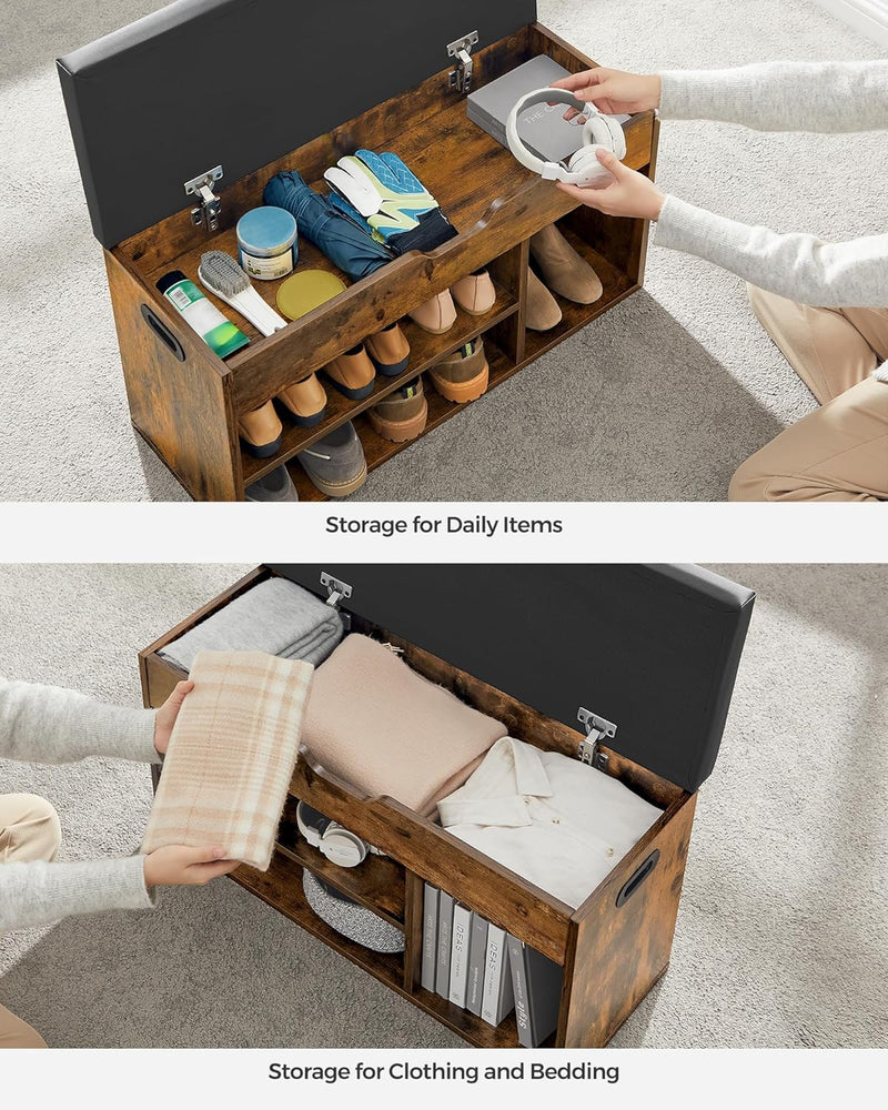 Shoe Storage Bench With Compartments - Rustic Brown