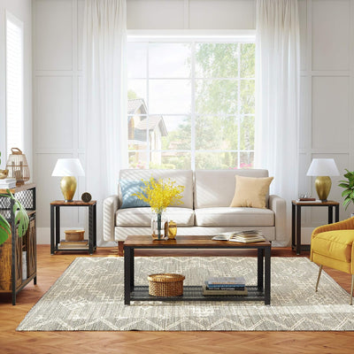 Coffee Table with Storage Shelf Industrial Style - Brown