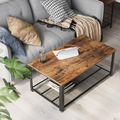 Coffee Table with Storage Shelf Industrial Style - Brown