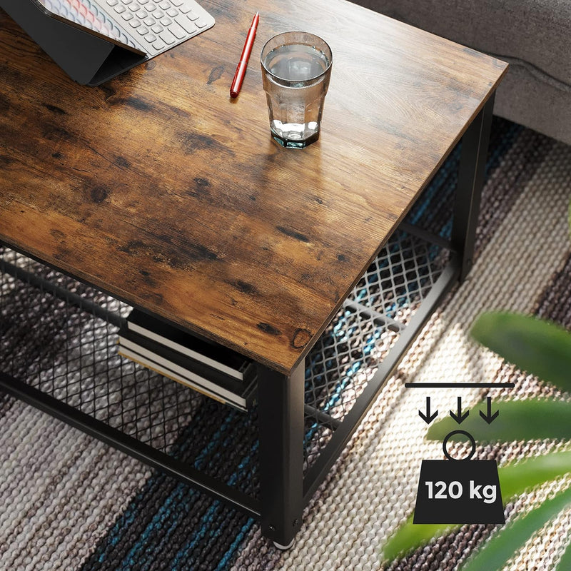 Coffee Table with Storage Shelf Industrial Style - Brown