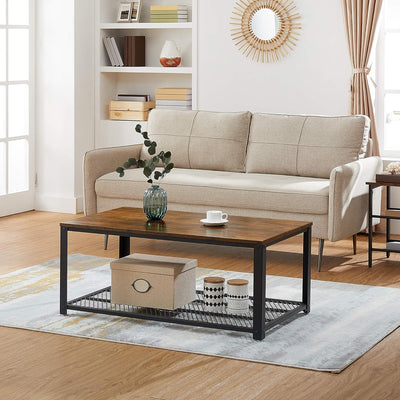 Coffee Table with Storage Shelf Industrial Style - Brown