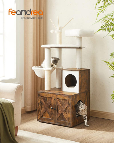 Front View of Cat Scratching Post with Cat Litter Cabinet