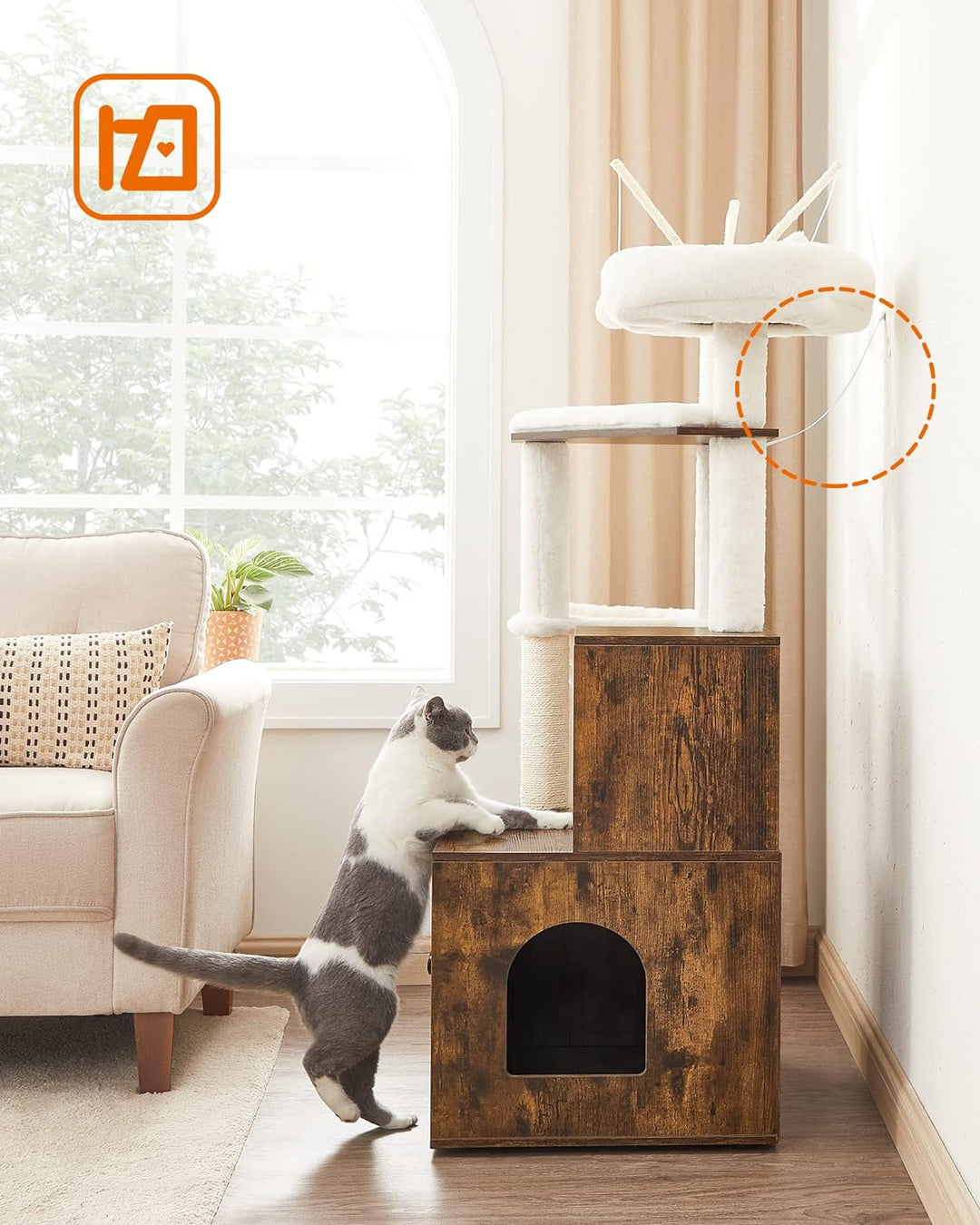 2 in 1 Cat Tree with Litter Box Enclosure Rustic Brown Space General