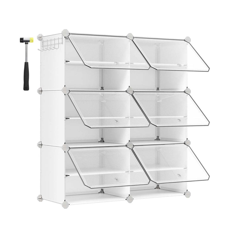 Cubes Shoe Organiser with Doors White (Set of 6)