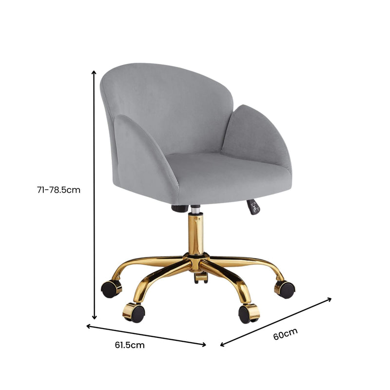 Elle Velvet Office Chair - Grey