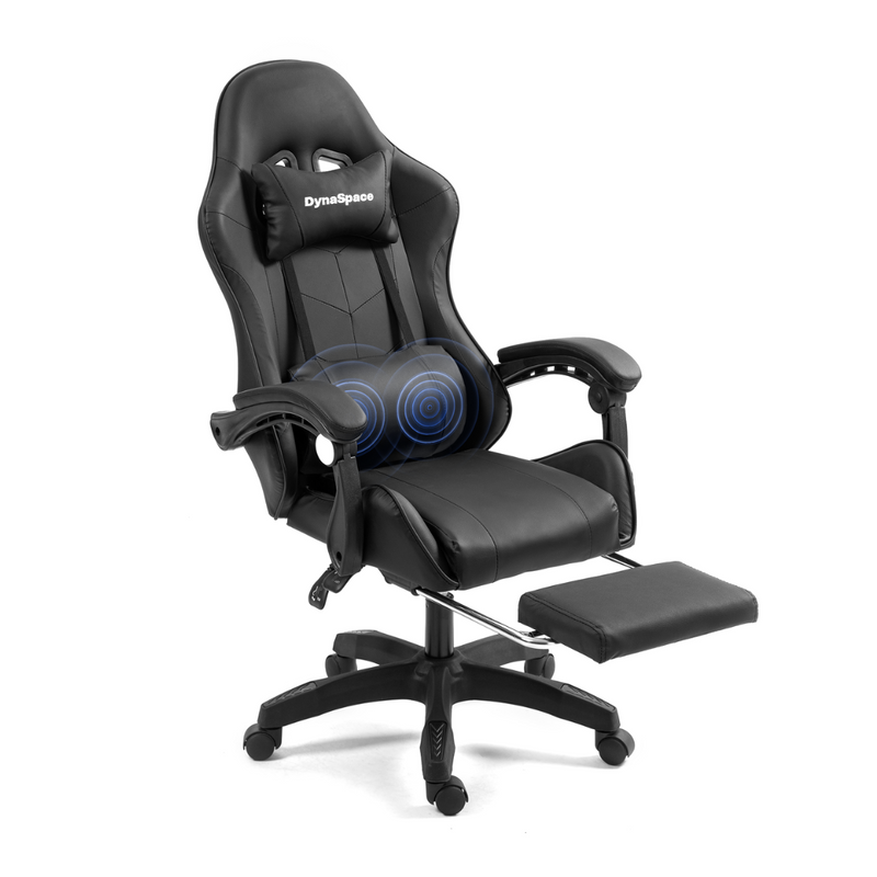 Gaming Massage Office Chair With Footrest - Black