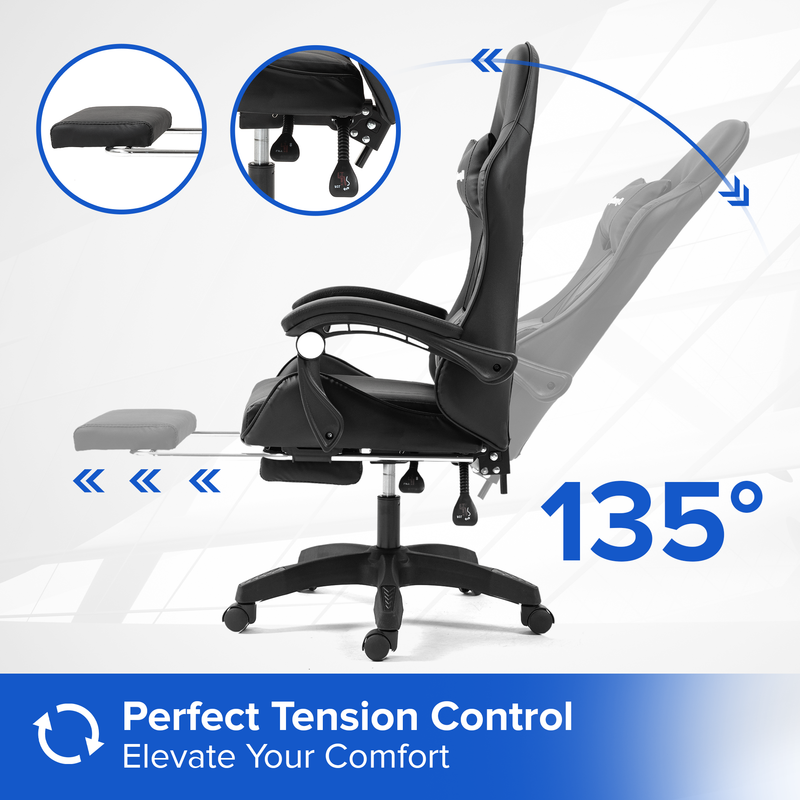 Black Gaming Massage Office Chair With Footrest - Adjustable Armrests