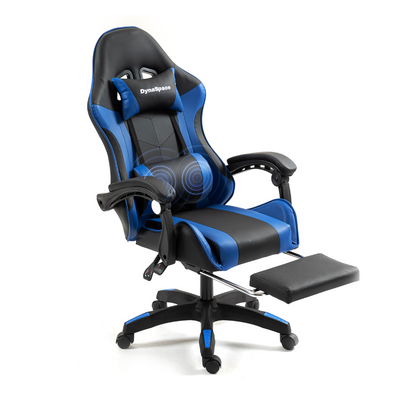 Gaming Massage Office Chair With Footrest - Blue