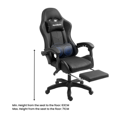 Nero Gaming Massage Office Chair With Footrest - Black