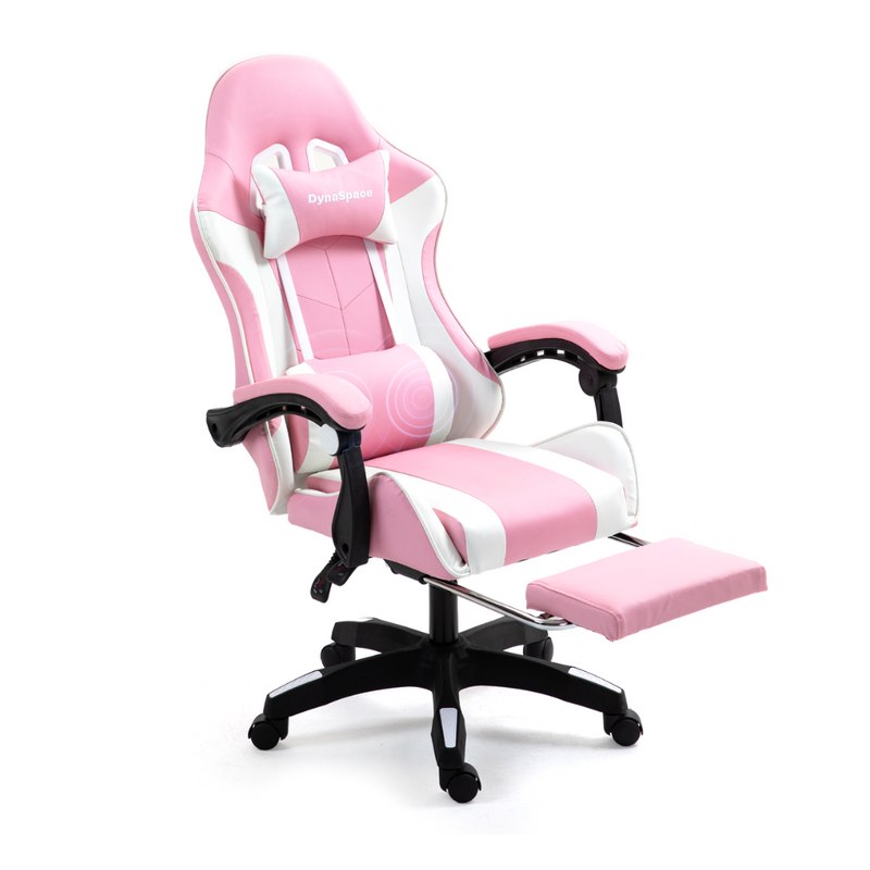 Gaming Massage Office Chair With Footrest - Pink