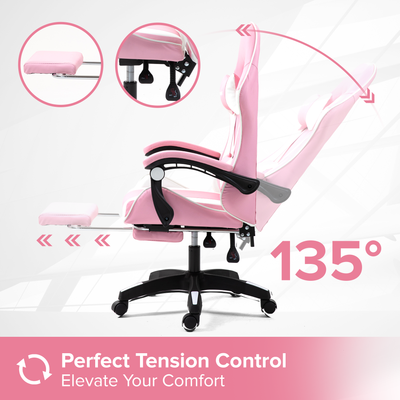 Pink Gaming Massage Office Chair With Footrest - Adjustable Armrests