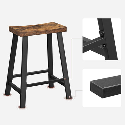 Industrial Style Bar Stools with Wooden Seats