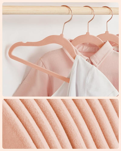 Side View of Kids Baby Velvet Coat Hangers Rose Pink (Set of 50)