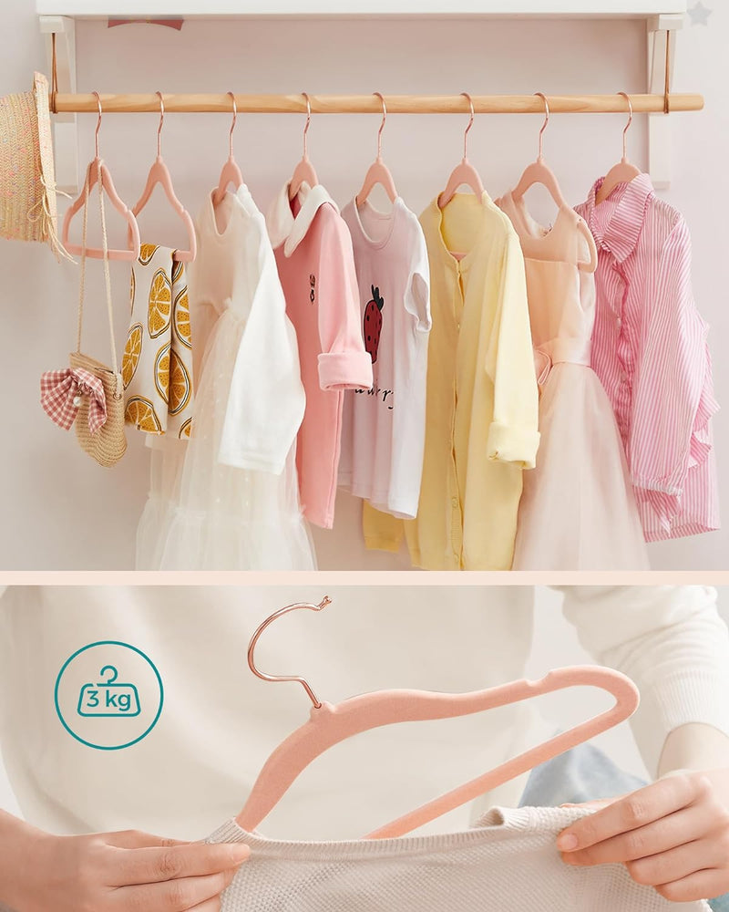 Close-Up of Kids Baby Velvet Coat Hangers Rose Pink (Set of 50)