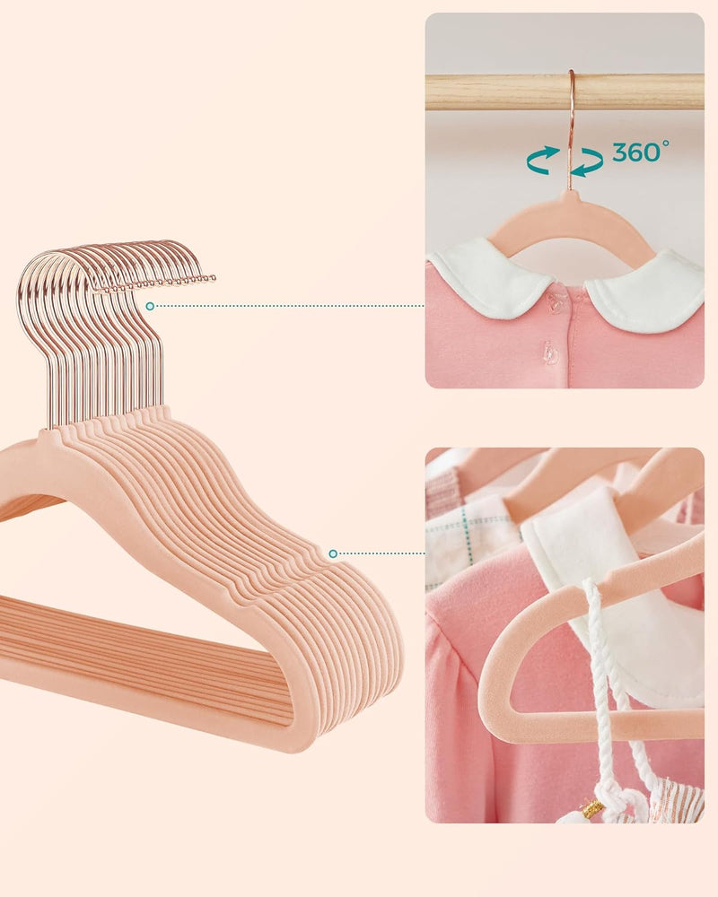 Set of 50 Rose Pink Kids Baby Velvet Coat Hangers - Neatly Organized