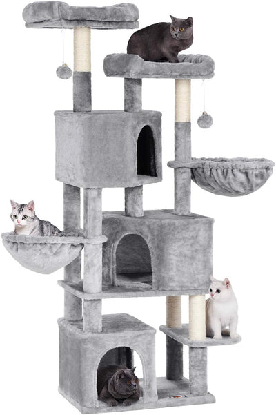 Close-Up of Large Cat Tree with 3 Cat Caves