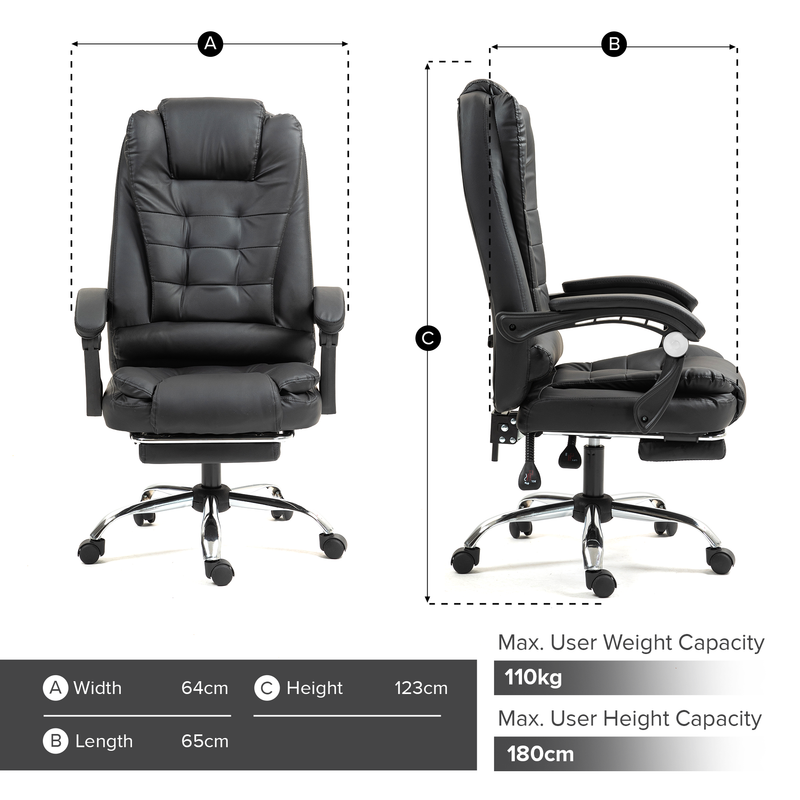 Side View of Leather Executive Office Chair With Footrest