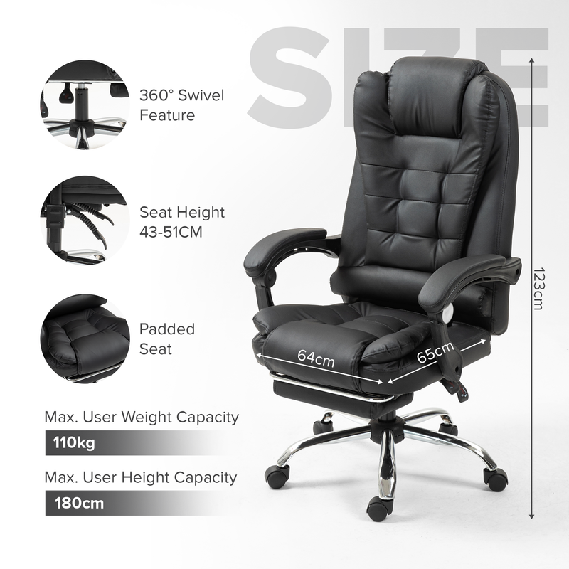 Reclined Leather Executive Office Chair With Footrest