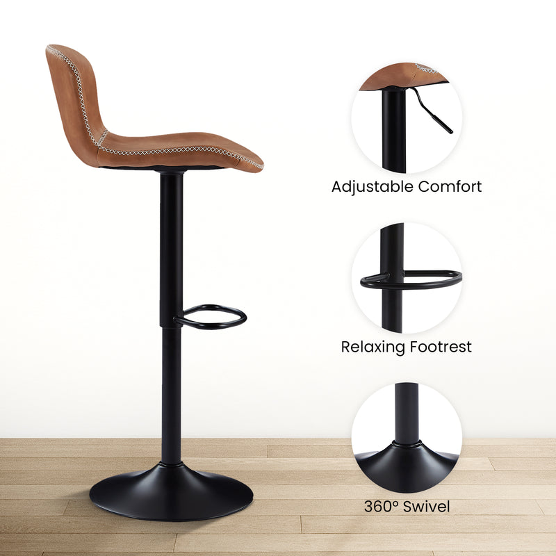 Adjustable Height Mason Vintage Faux Leather Bar Stools - Brown