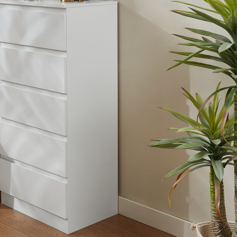 Spacious Nola 5 Drawers Tallboy - White