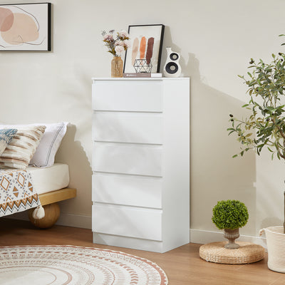 Nola 5 Drawers Tallboy - White with Decorative Items