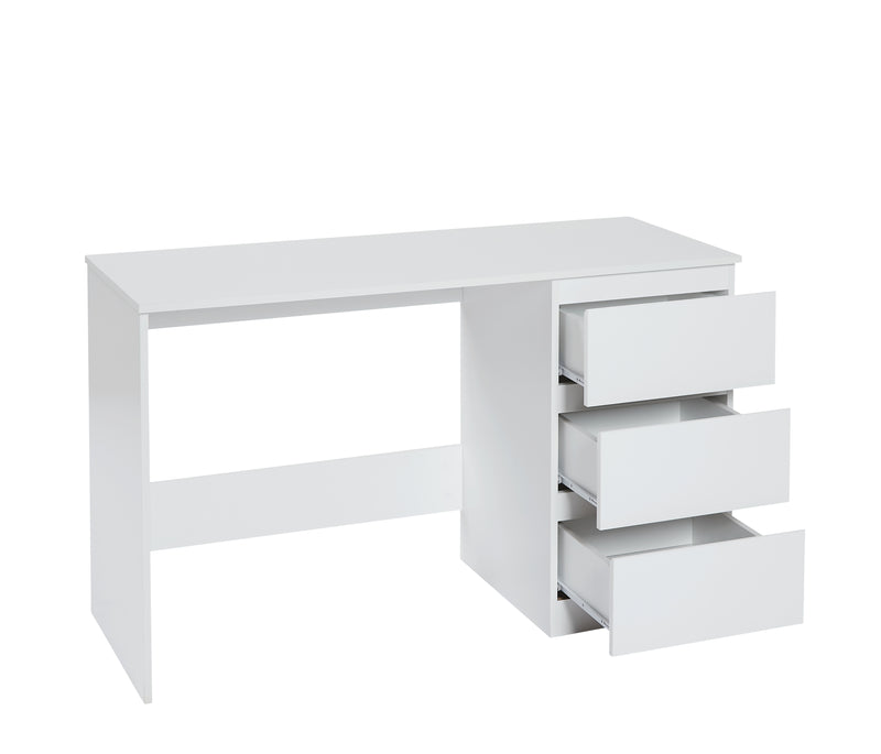 Front View of Nola Office Desk With 3 Drawers - White
