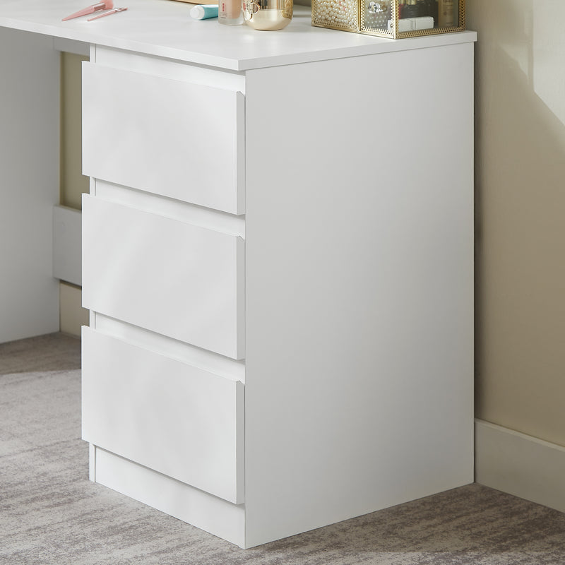 Nola Office Desk With 3 Drawers - White with Open Drawers
