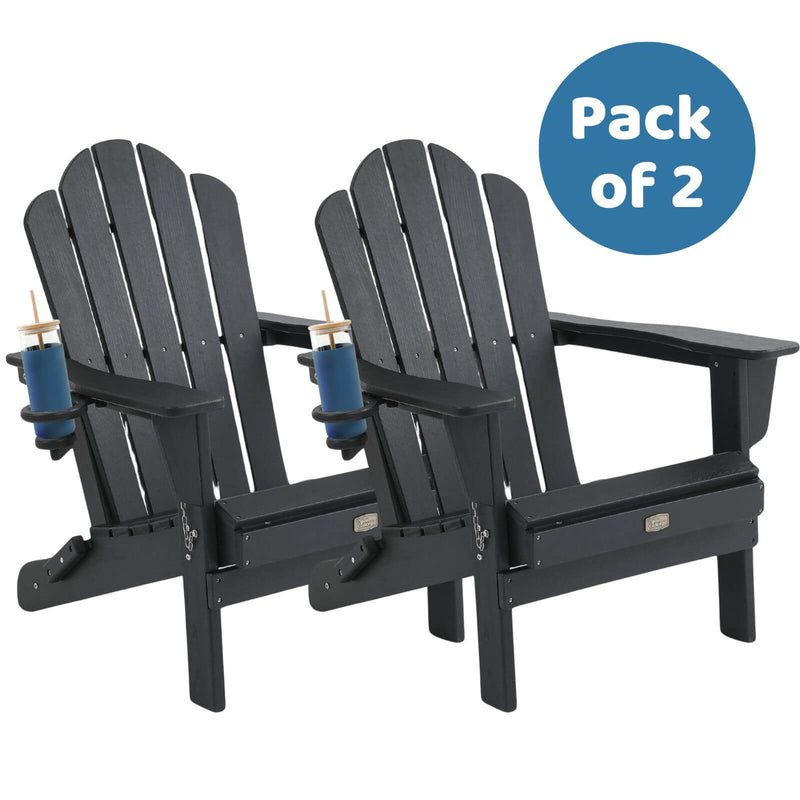 Adirondack Outdoor Chair with Cup Holder (Pack of 2) - Black