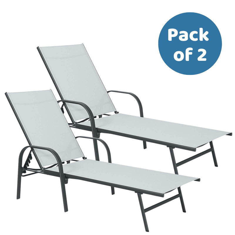 Outdoor Pool Steel Sun Lounger (Pack of 2) - Grey