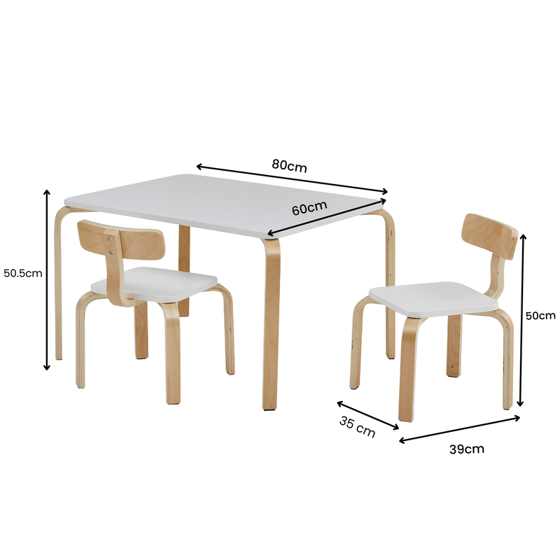 Scandinavian Kids Table & Chairs Set - White