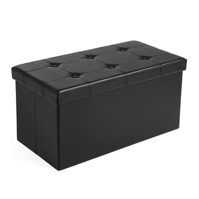 Storage Ottoman Bench Leather Medium - Black