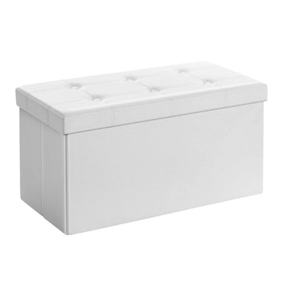 Storage Ottoman Bench Leather Medium - White