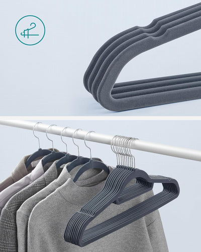 Side View of Velvet Clothes Hangers Grey (Set of 100)