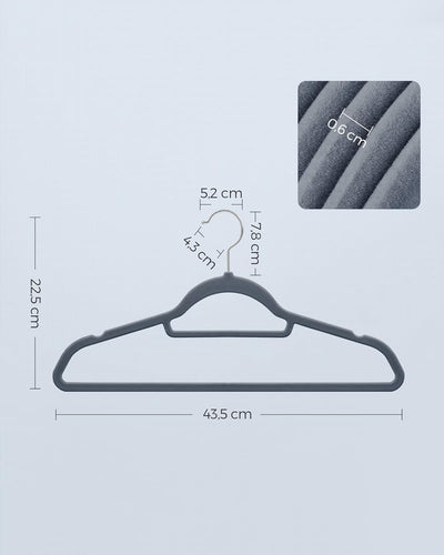 Front View of Velvet Clothes Hangers Grey (Set of 100)