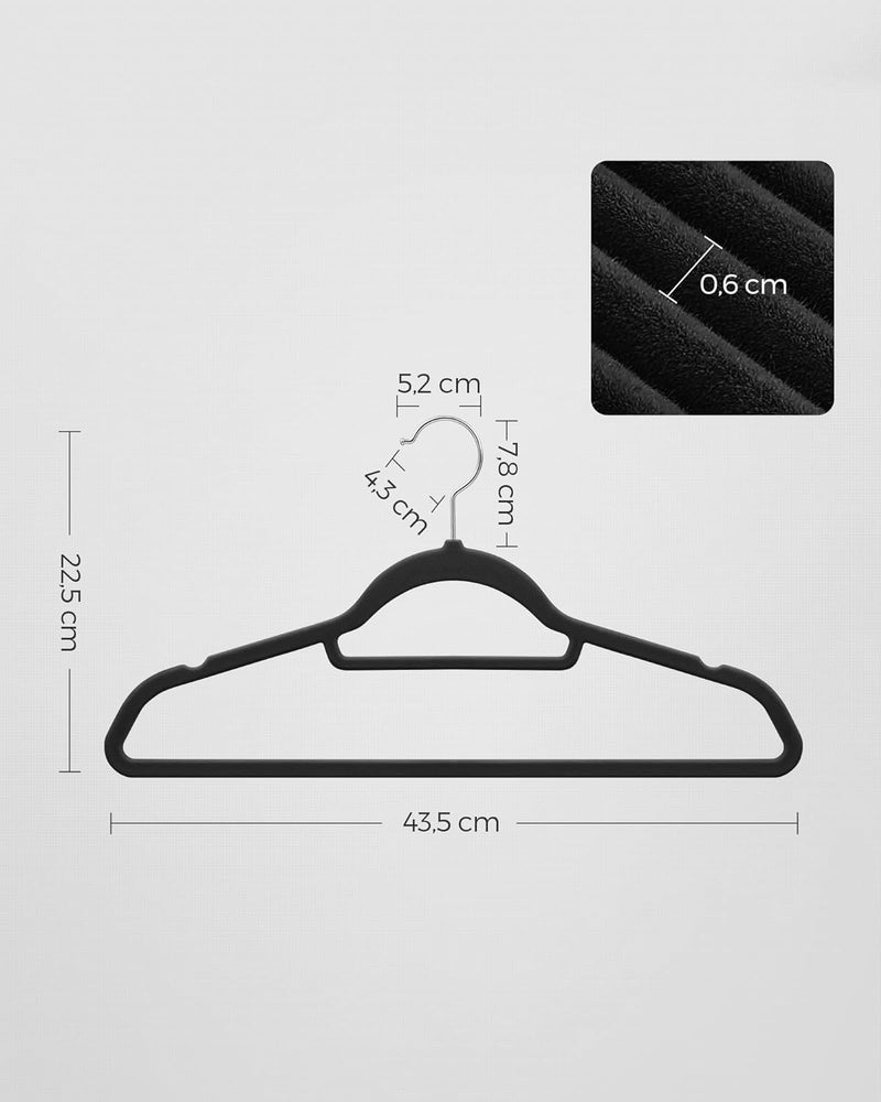 Durable Velvet Coat Hangers in Black (Set of 50)