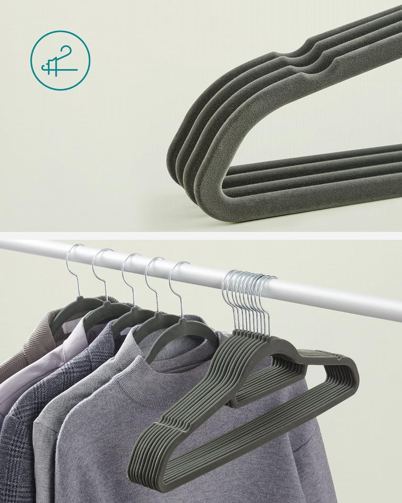 Front View of Velvet Coat Hangers Grey (Set of 20)