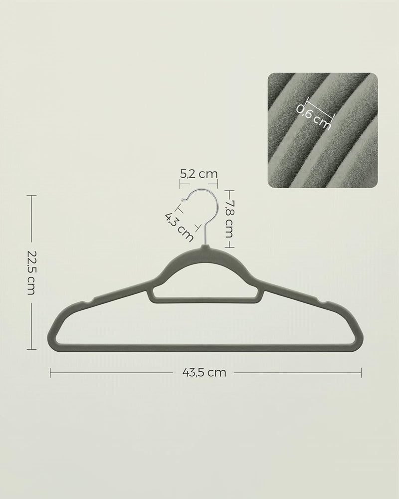 Durable Velvet Coat Hangers in Grey (Set of 20)