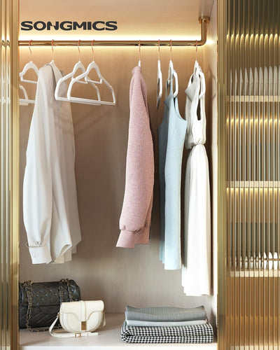 Set of 50 Velvet Coat Hangers White with Rose Gold Hook