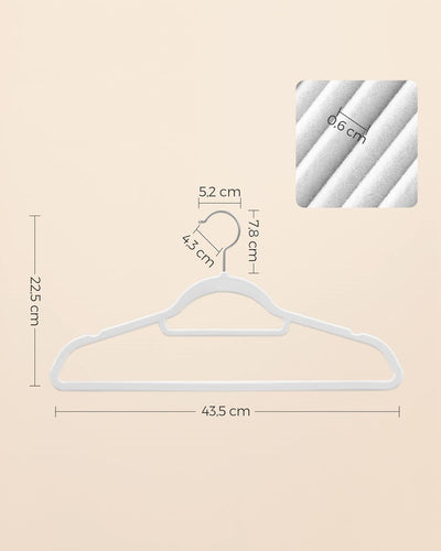 Front View of Velvet Coat Hangers White with Rose Gold Hook (Set of 50)