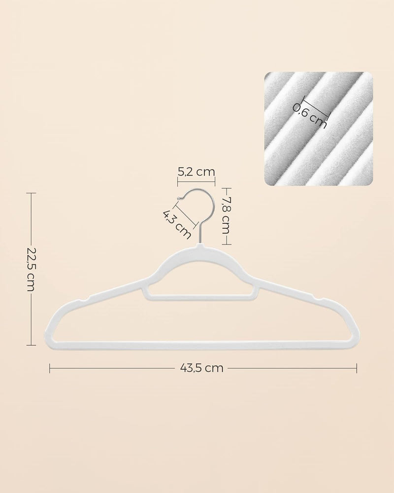 Durable Velvet Coat Hangers in White (Set of 20)