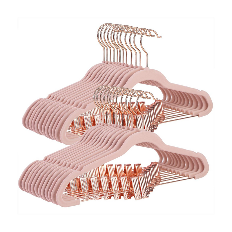 Velvet Coat Hangers With Movable Clips Rose Gold (Set of 24)