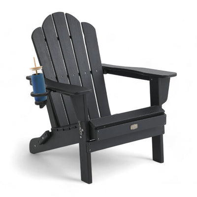 Adirondack Outdoor Chair in Black with Cup Holder close-up
