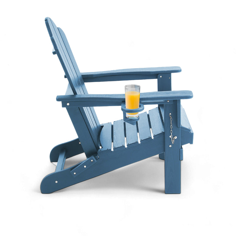 Back view of Adirondack Outdoor Chair with Cup Holder in Blue
