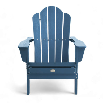 Close-up of Adirondack Outdoor Chair in Blue showing the Cup Holder
