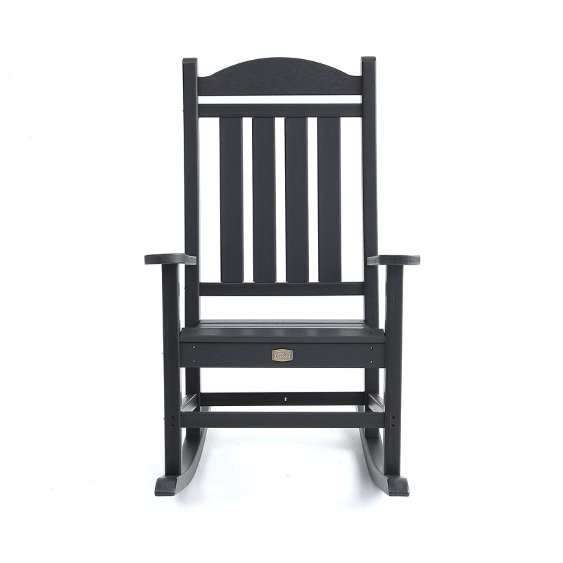 Close-up of Adirondack Outdoor Rocking Chair with Black finish
