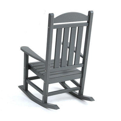 Close-up of Adirondack Outdoor Rocking Chair with Grey finish
